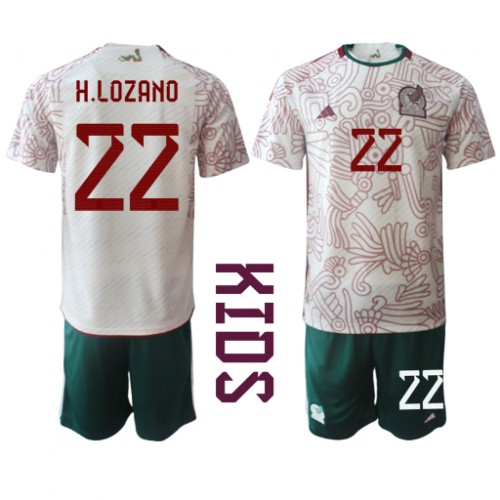 Fotbalové Dres Mexiko Hirving Lozano #22 Dětské Venkovní MS 2022 Krátký Rukáv (+ trenýrky)